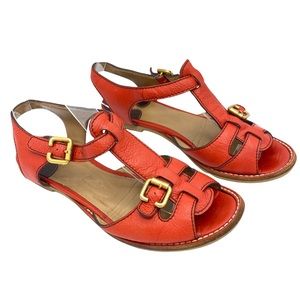 Chloe Poppy Red Leather Flat Sandals